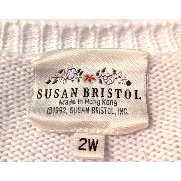 Vintage 90s SUSAN BRISTOL White Embroidered Cardigan Cottage Granny Size 2W/XL - Picture 3 of 6
